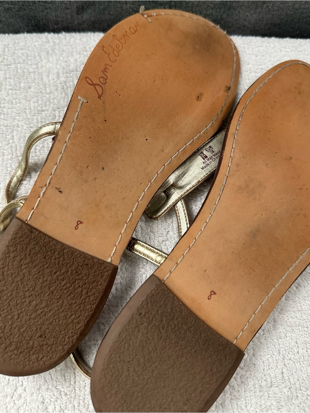Sam Edelman Gold T-Strap Sandals with Brown Croc Footbed - Picture 6 of 6